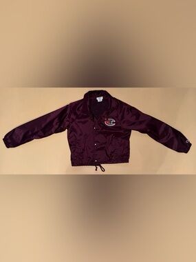 Champion Womens Cropped Coach Jacket Burgundy Snap Front Windbreaker; Size Small